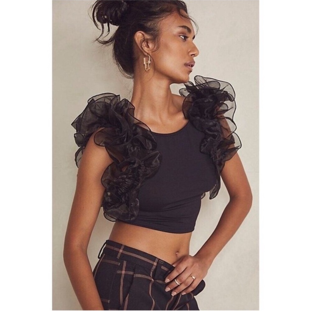Free People Black Ruffle Tank Top